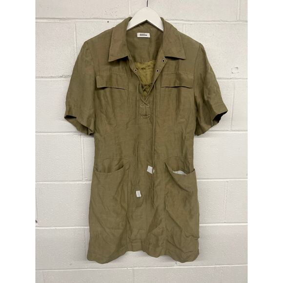 RTR Sandro SzEU 40 4 Green Linoa Linen Blend Lace Up Short Sleeve Shift Dress - Picture 3 of 7